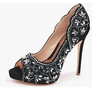XYD Black and Silver Crystal Embellished Heels